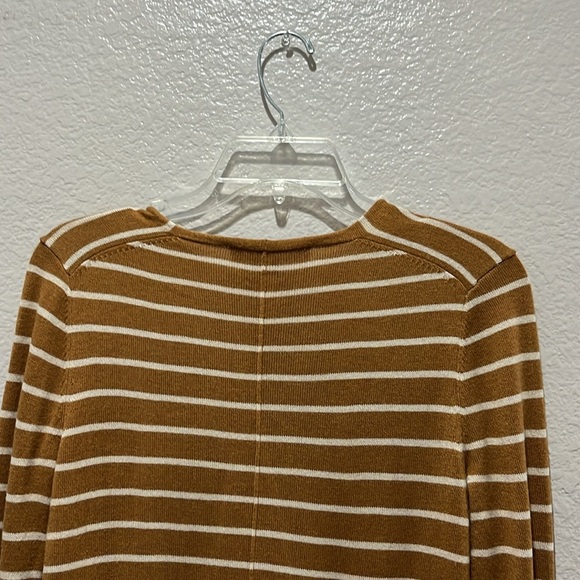 LOFT Striped Rib Trim V Neck Sweater Golden Camel Sz X Small  Effortless Casual - Picture 8 of 9